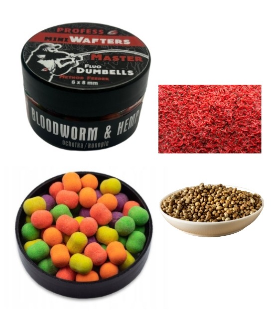 MINI Dumbell Wafters  FLUO MASTER  BLOODWORM &HEMP